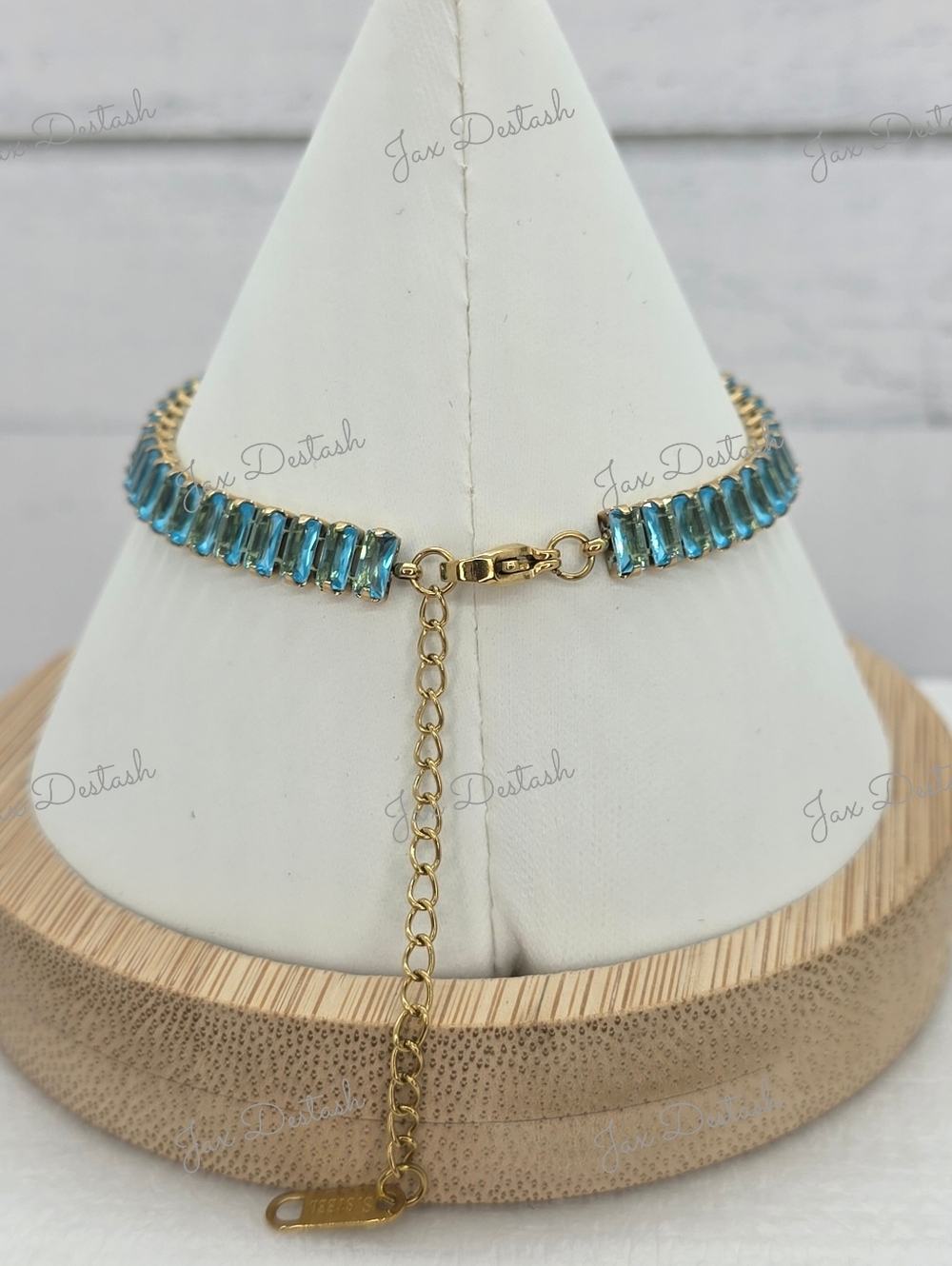 Stainless Steel Gold-Plated Blue Crystal Tennis Bracelet BR8000 - Picture 2 of 2